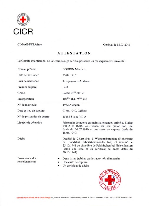 Attestation du CICR