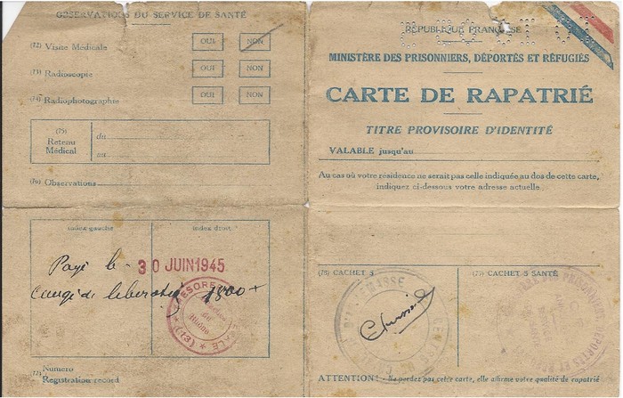 Recto carte de rapatrié